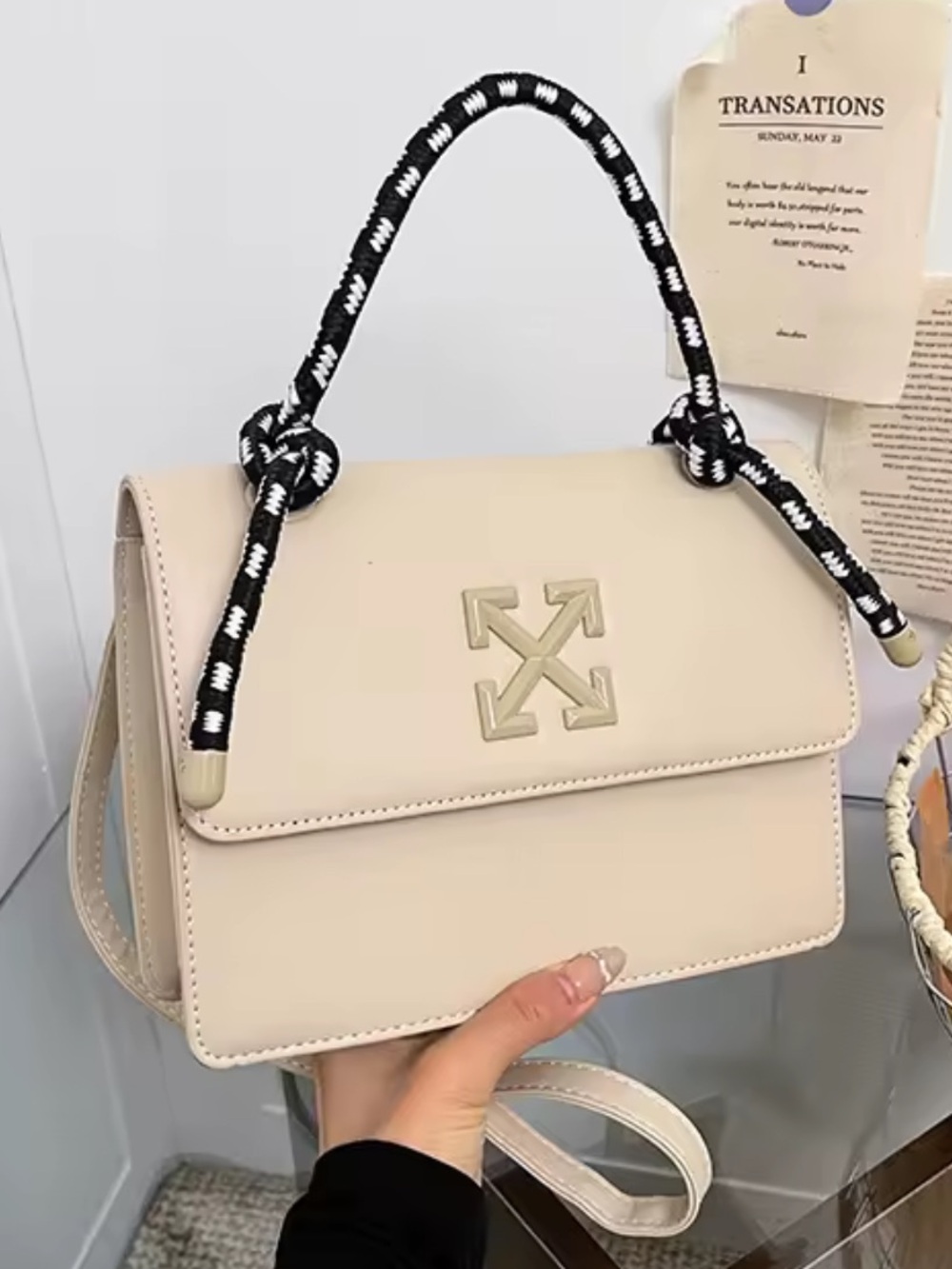Kohl's Cream Shoulder Bag with Black Rope Handle